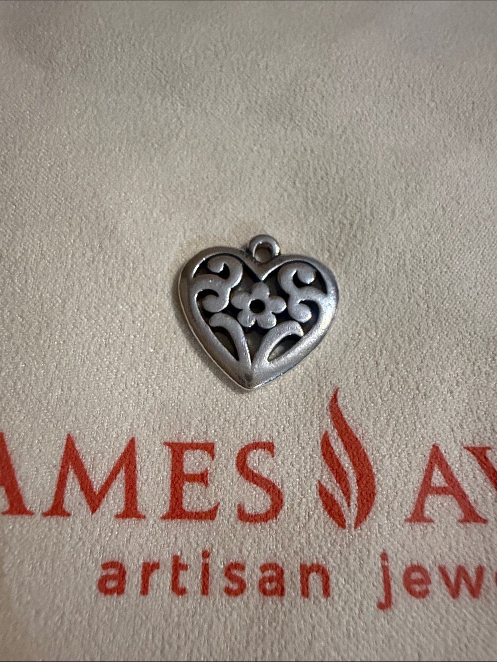 James Avery Retired Scroll & Flower Openwork Heart Charm cut